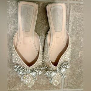 Elegant Beige Embellished Women's Mules